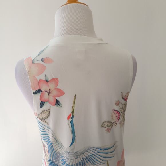 Gaze USA Tank Chocker Neck Cutout Crane Floral Print Swing Shape Women Small - Picture 6 of 11